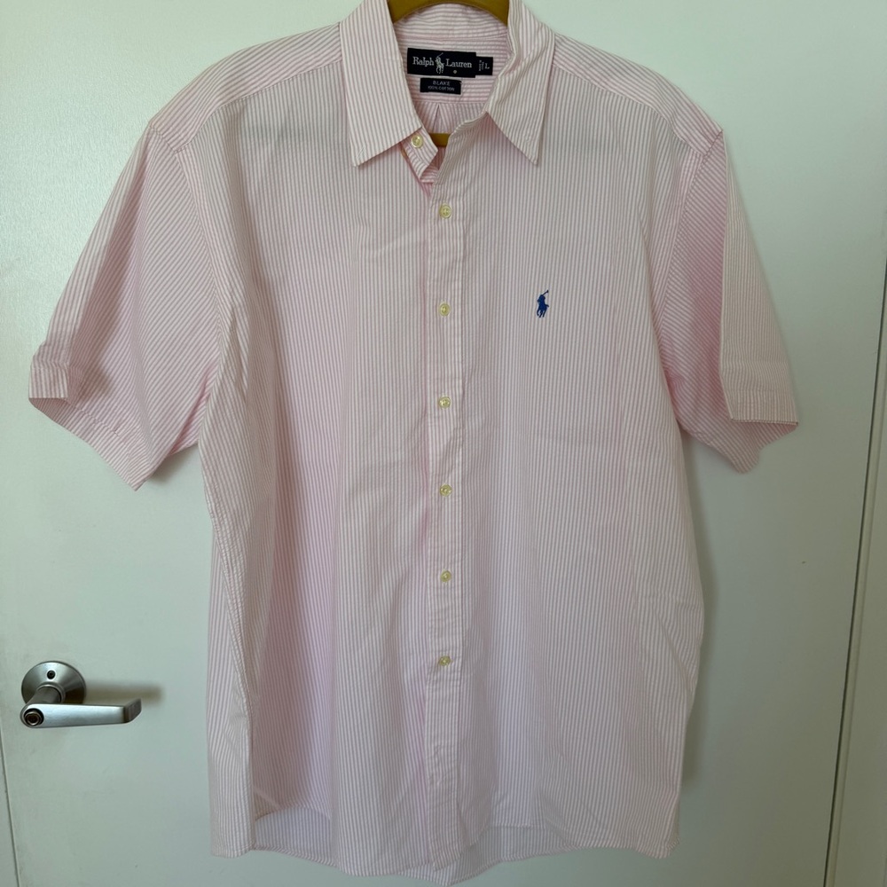 Polo Ralph Lauren Seersucker Shirt Sz L Pink Blake Men’s Preppy Summer